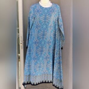 Chic Long Sleeve Blue Patterned Dress